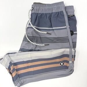 Jetty Mens Small Striped Board Shorts Grey‎ Blue Tan Swim Trunks Recycled